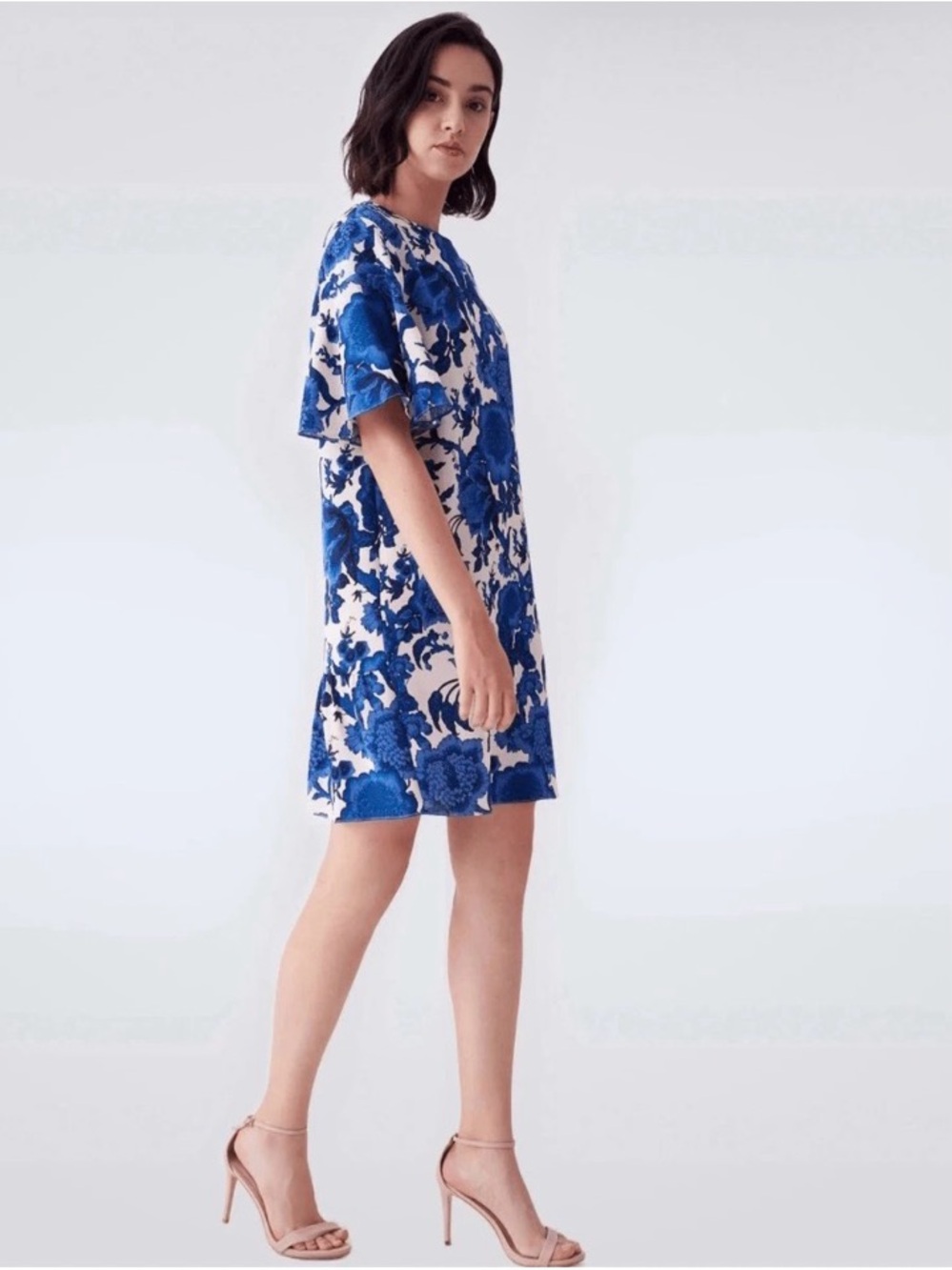 Diane Von Furstenberg Blue and White Floral Mini Dress